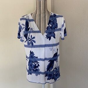 Desigual Blue and White Striped V-Neck Top